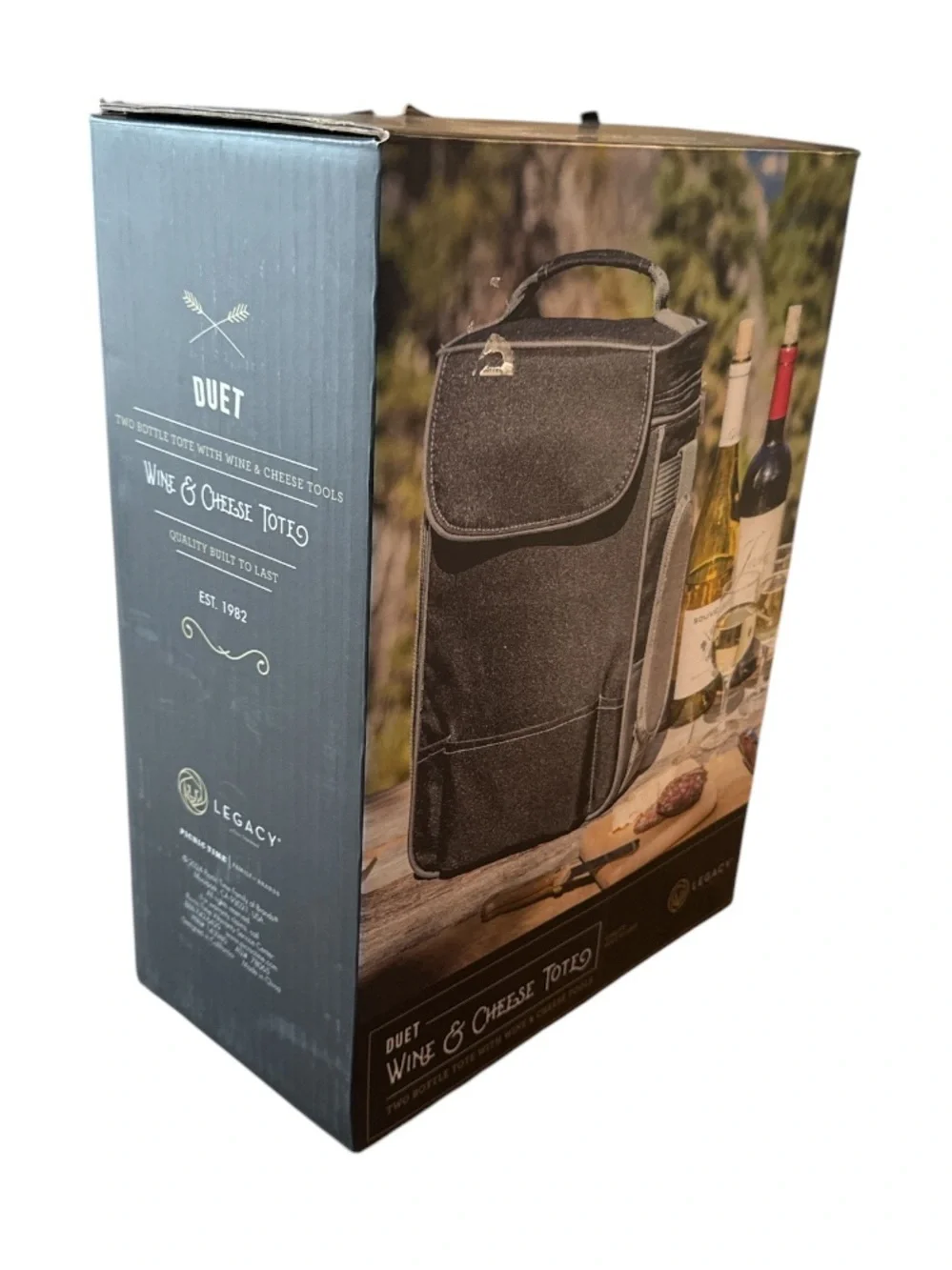 Legacy Duet Wine Cheese Tote Black Grey J.P. Morgan 2 Bottle NWT